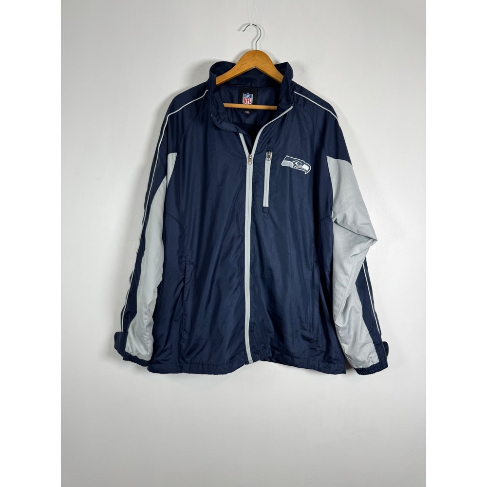 Gorpcore NFL Mens XL Seattle Seahawks Windbreaker Navy Grey Full Zip Jacket